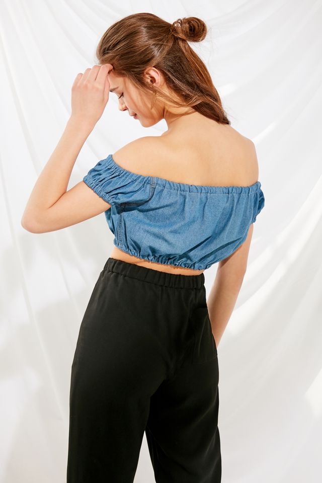 Urban Renewal Recycled Off-The-Shoulder Cropped Denim Top #1