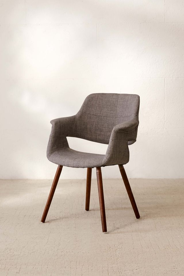 Mid-Century Modern Light Grey Parsons Arm Chair with Walnut Wood Legs