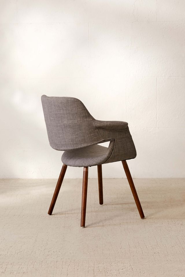 Mid-Century Modern Light Grey Parsons Arm Chair with Walnut Wood Legs