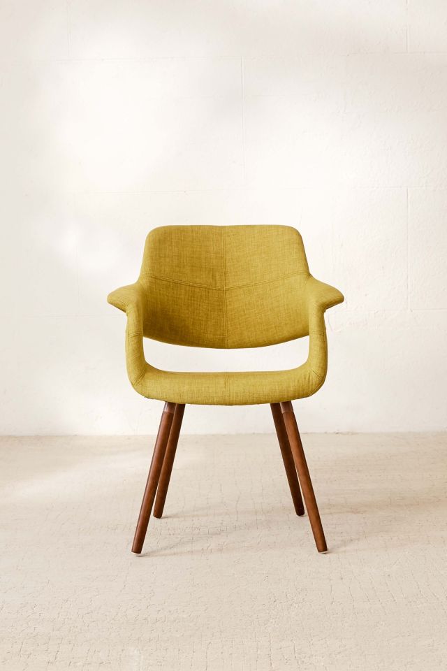 Mid-Century Modern Low Slat Green Upholstered Wooden Arm Chair