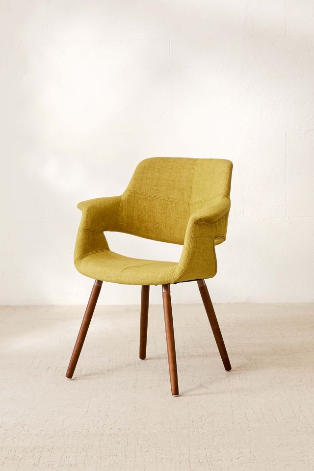 Mid-Century Modern Low Slat Green Upholstered Wooden Arm Chair