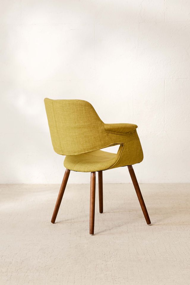 Mid-Century Modern Low Slat Green Upholstered Wooden Arm Chair