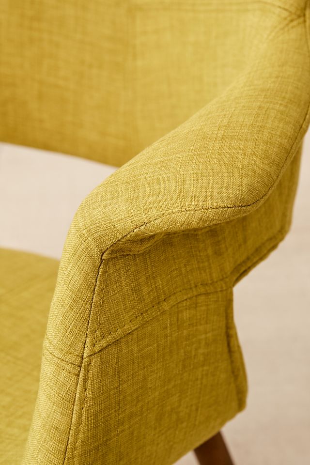 Mid-Century Modern Low Slat Green Upholstered Wooden Arm Chair