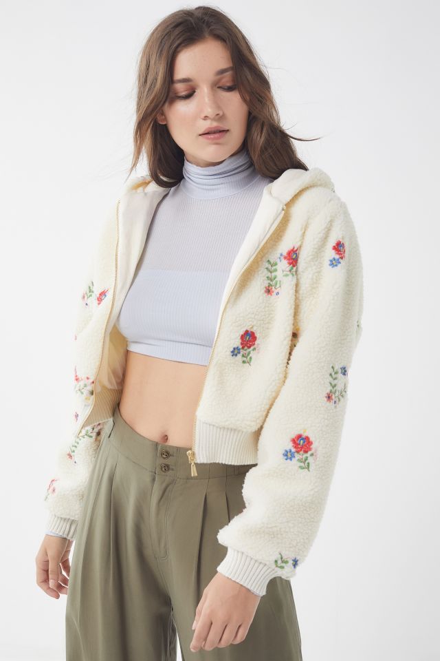 UO Fuzzy Sherpa Fleece Hooded Bomber Jacket #1