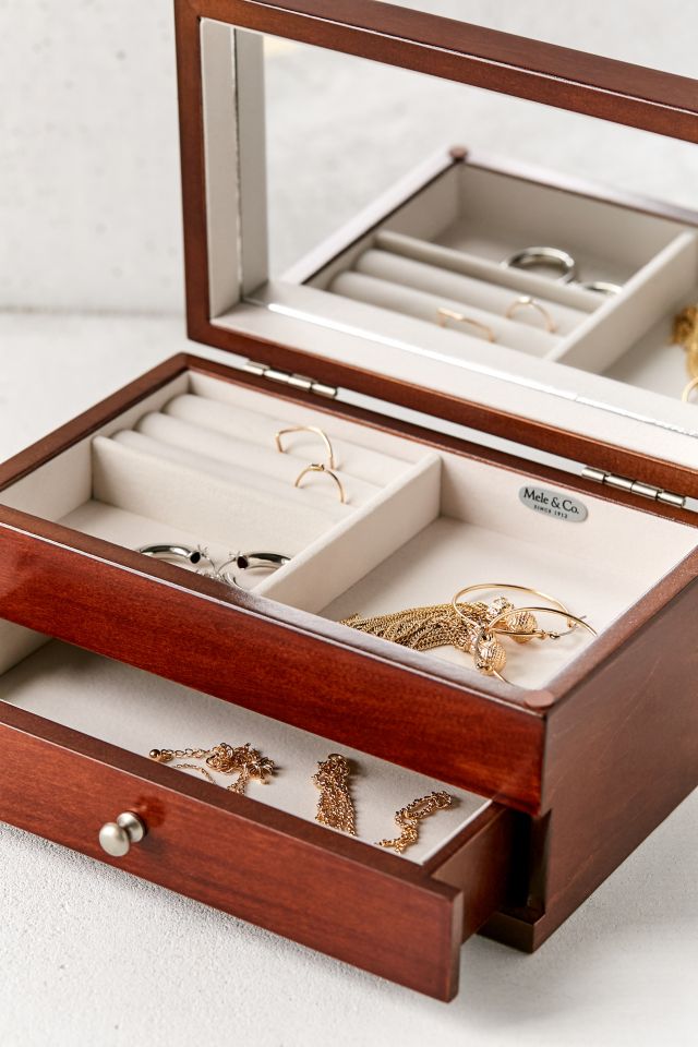 Walnut Florentine Motif Wooden Jewelry Box with Mirror