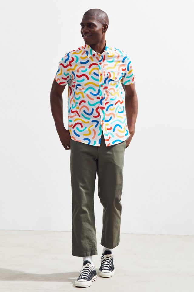 Mokuyobi Embroidered Noodle Doodle Short Sleeve Button-Down Shirt