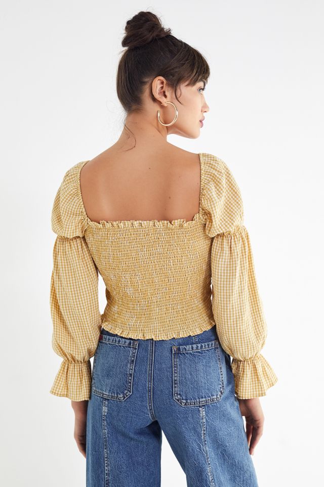UO Gingham Cinched-Sleeve Blouse #1