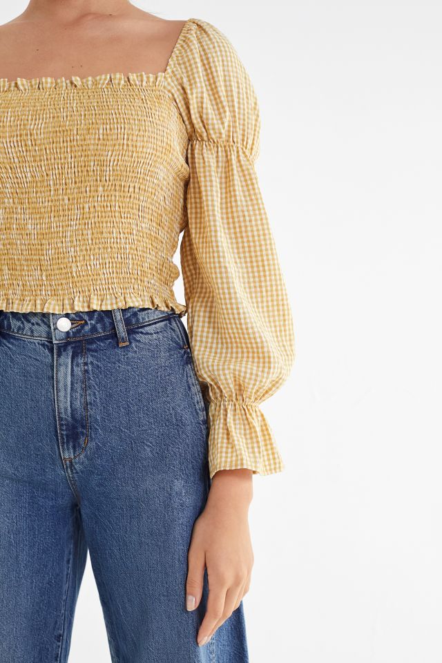 UO Gingham Cinched-Sleeve Blouse #3