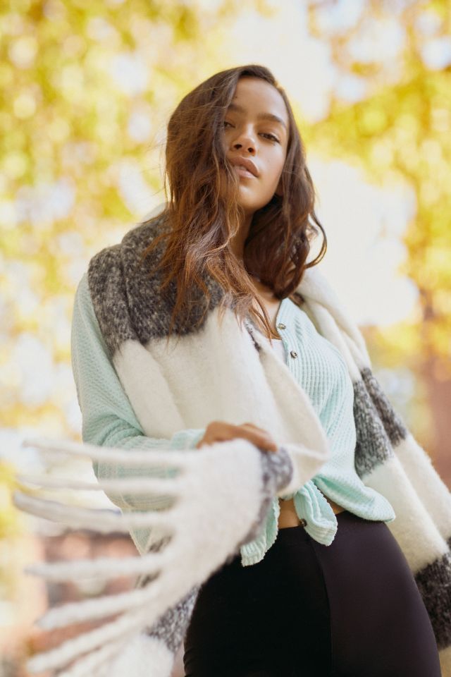 Cozy Nubby Striped Oblong Scarf