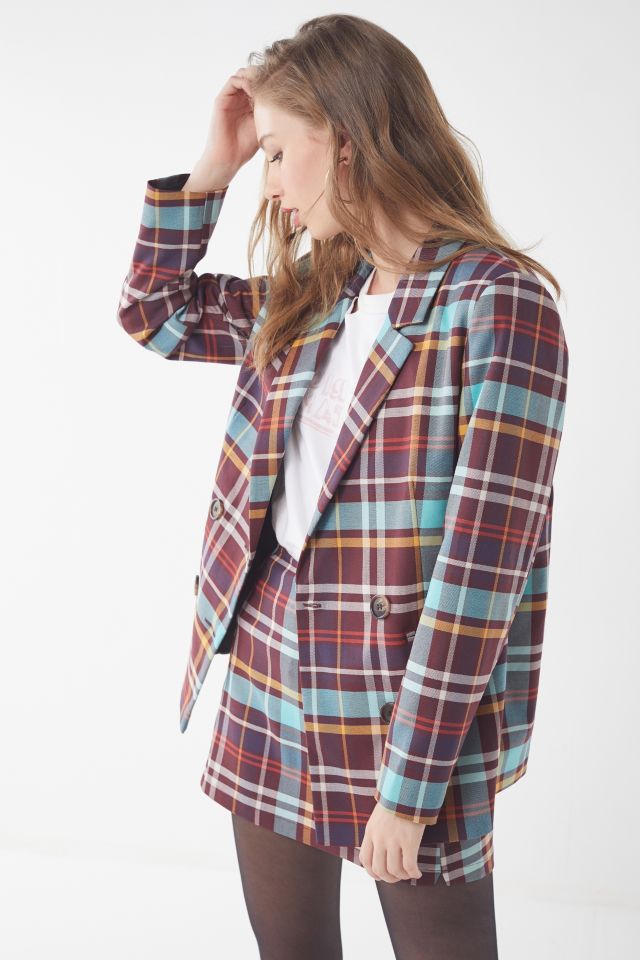 UO Checkered Double-Breasted Blazer | Urban Outfitters
