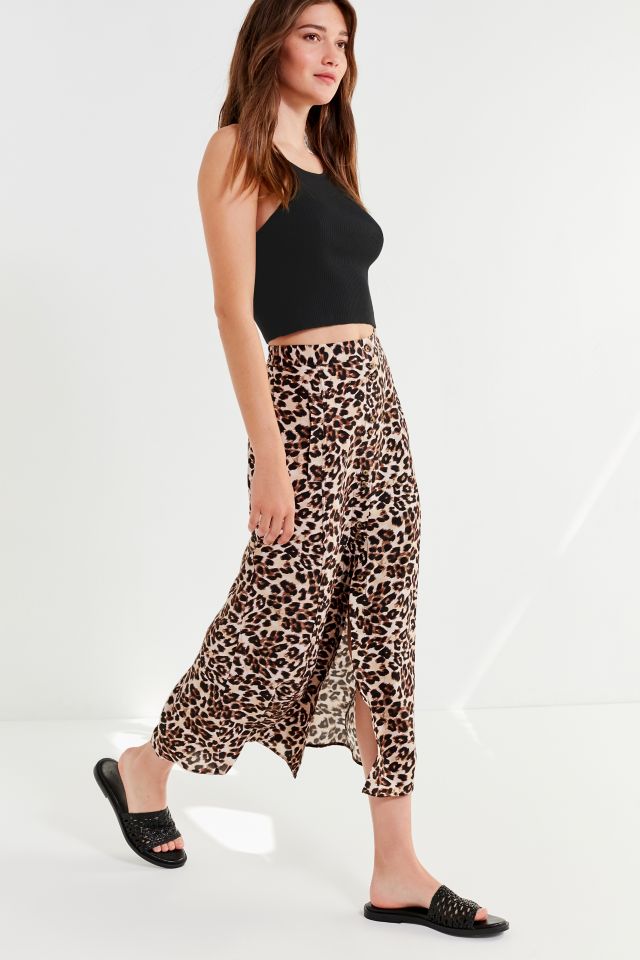 UO Leopard Print Button Down Midi Skirt