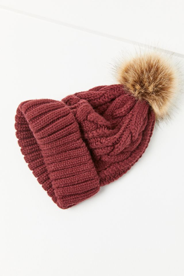 Cable Knit Fur Pompom Beanie #3