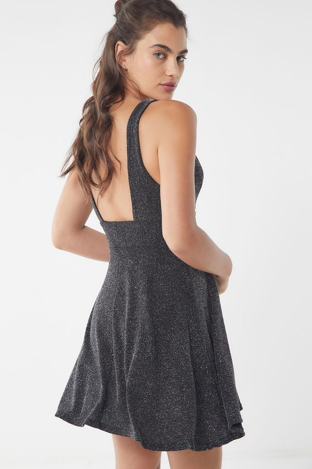 UO Plunging Sparkly Metallic Mini Dress #1