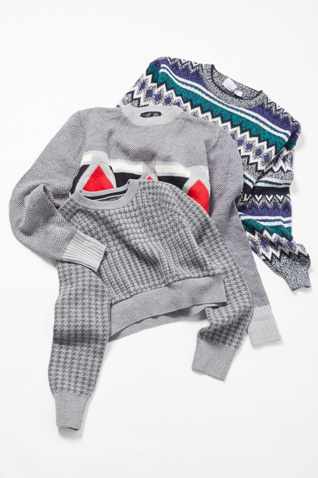 Urban Renewal Remade Patterned Cropped Sweater Urban Outfitters