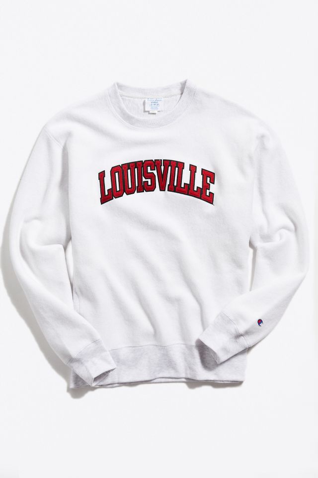 Champion Louisville Cardinals Mens Grey Reverse Weave Long Sleeve Crew  Sweatshirt