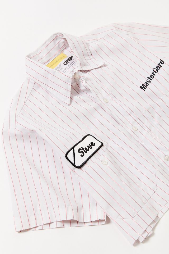 Chemise de travail courte à rayures vintage années 80 #1