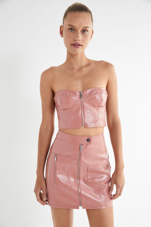 UO Selena Zip-Front Patent Bustier Top #3