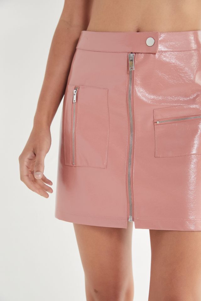 UO Selena Zip-Front Patent Mini Skirt #1
