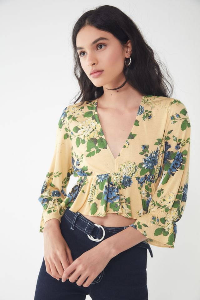 UO Blossom Peplum Cropped Top | Urban Outfitters