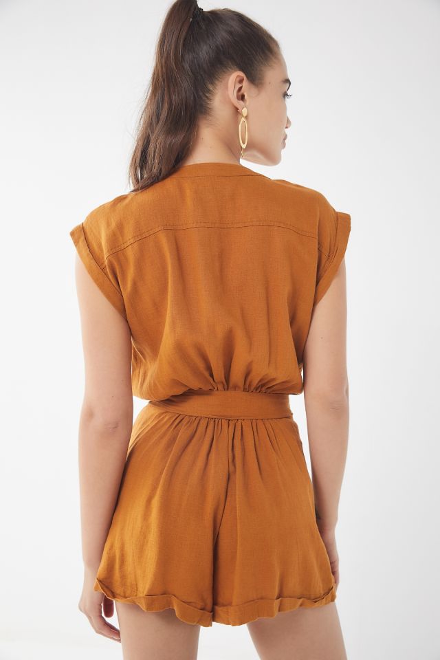 UO Julie Linen Button-Down Romper #2
