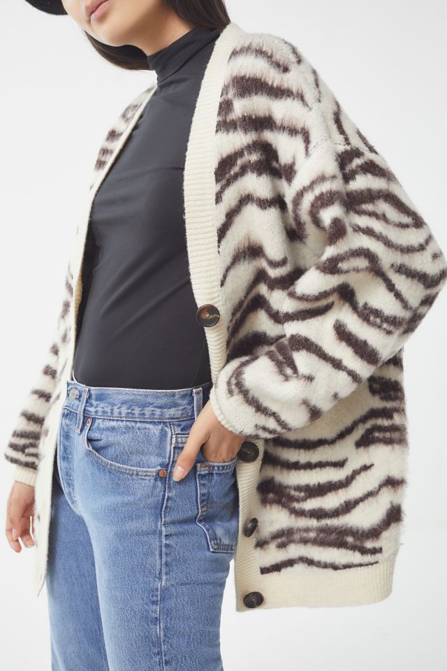UO Dayton Brushed Animal Print Cardigan