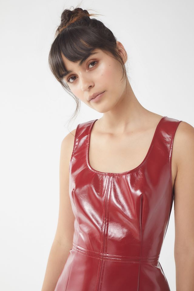 leather dress urban outfitters Urban Outfitters Faux Leather Corset Mini Dress Black Contrast Stitch  Belted NEW