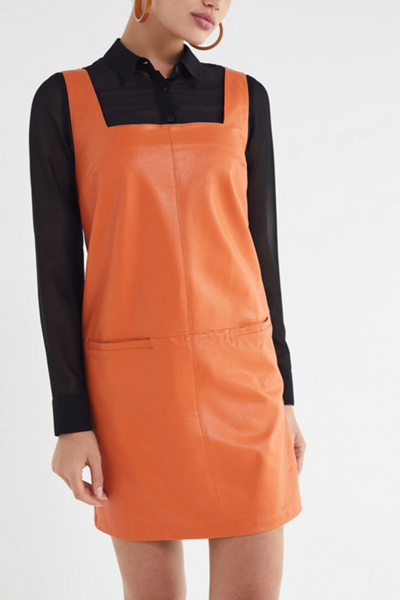 UO Faux Leather Square-Neck Pinafore Dress | Urban Outfitters