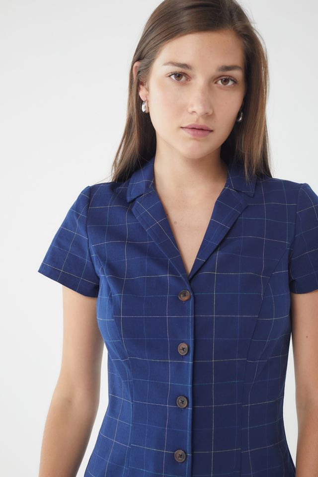 UO Sonata Plaid Button-Down Romper #1