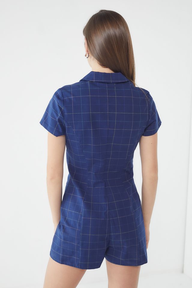 UO Sonata Plaid Button-Down Romper #2