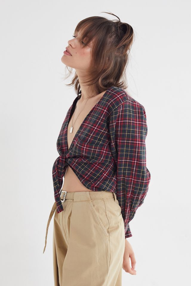 Urban Renewal Remade Plunging Flannel Cropped Top #1