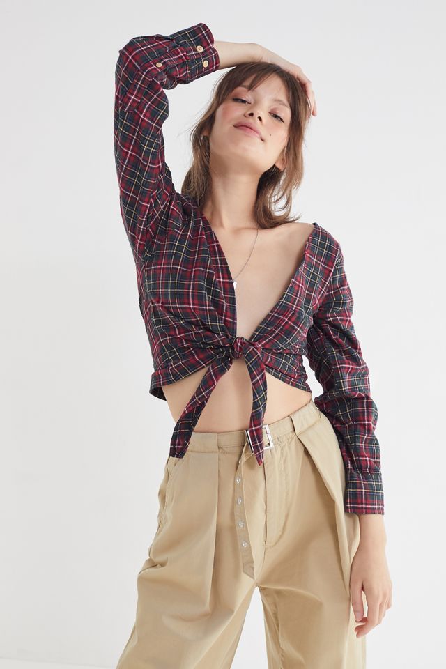 Urban Renewal Remade Plunging Flannel Cropped Top #3