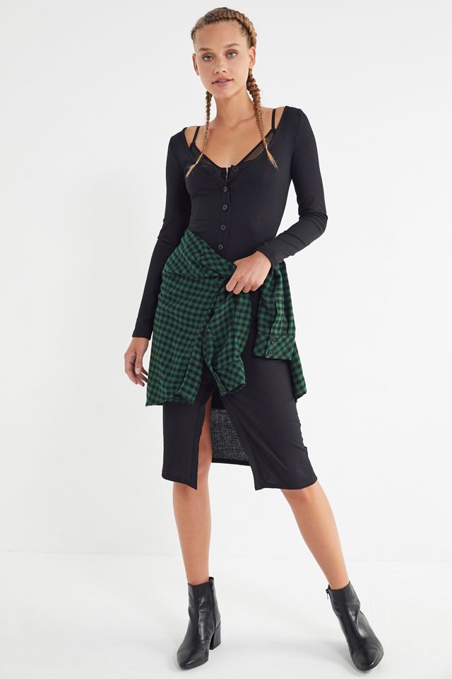 UO Hallie Ribbed Knit Cardigan Midi Dress | Urban Outfitters