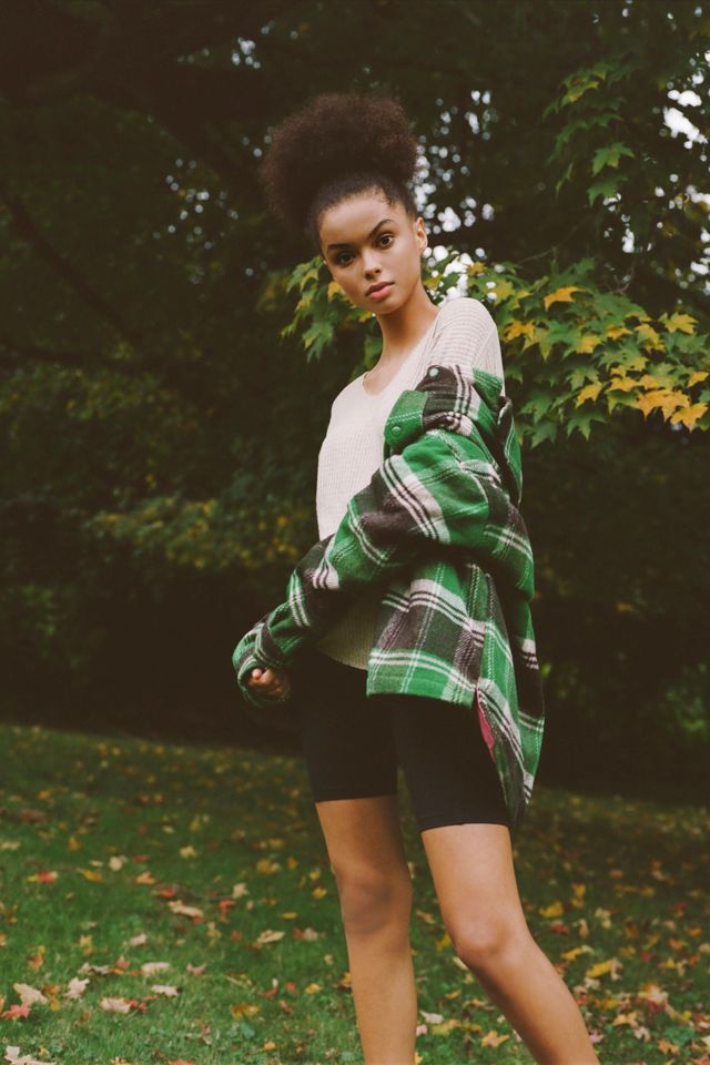 UO Charlie Plaid Snap Button-Down Shirt Jacket #1