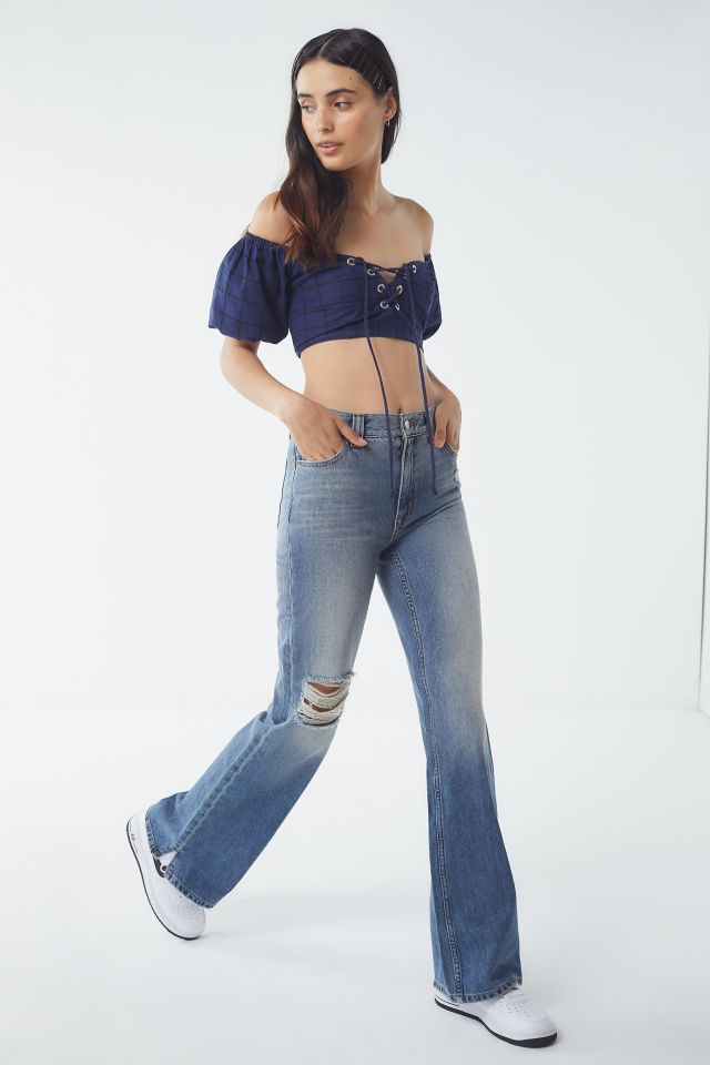 Relaxed Rigid Flare Frayed Jeans