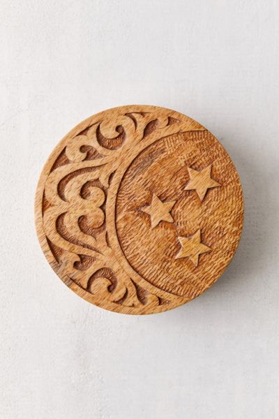 Crescent Carved Wood Stash Box | Urban Outfitters