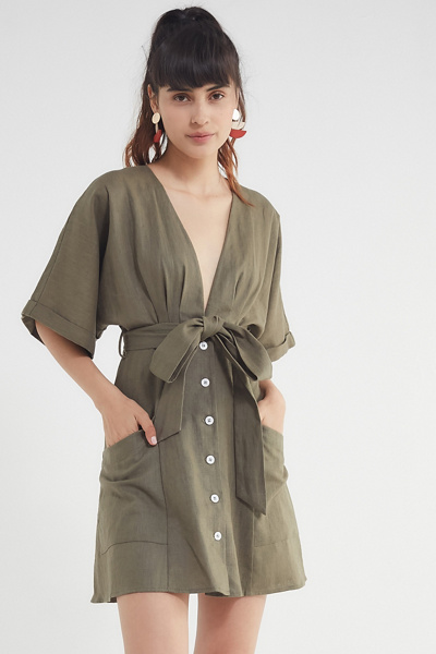 Blaque Label Linen Belted Kimono Dress | Urban Outfitters