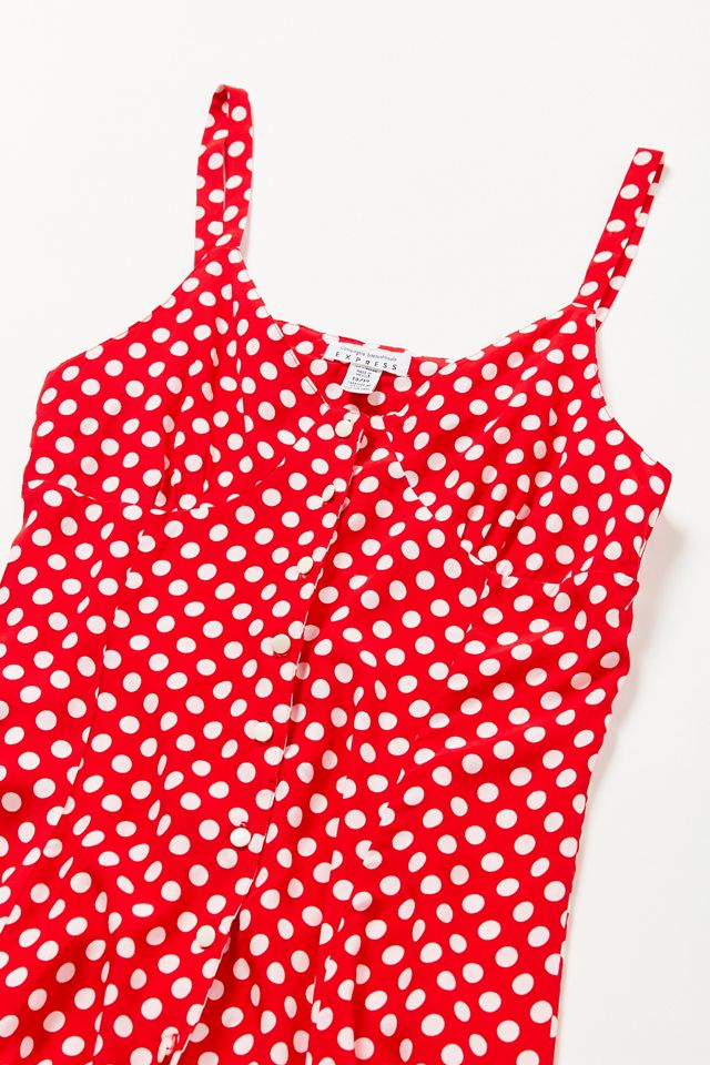 urban outfitters red polka dot dress UO Ruby Retro Polka Dot Mesh Maxi Dress