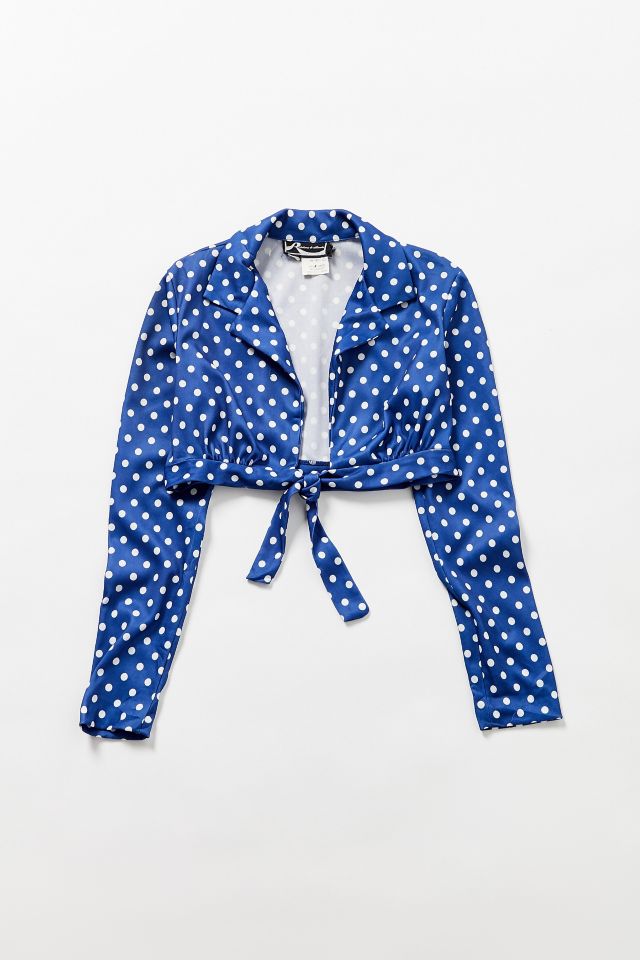 Vintage Polka Dot Tie-Front Long Sleeve Crop Top #1