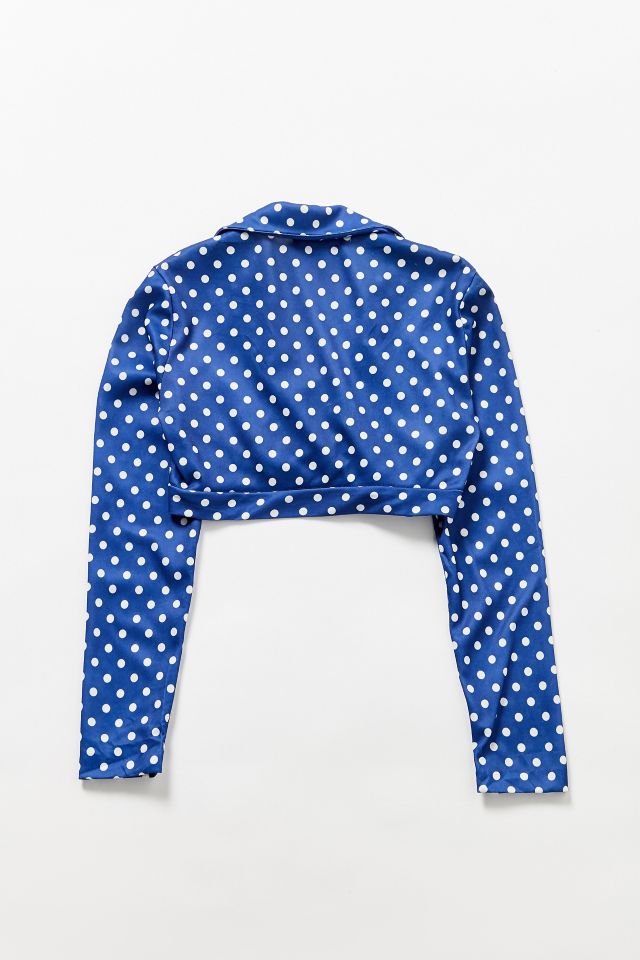 Vintage Polka Dot Tie-Front Long Sleeve Crop Top #2