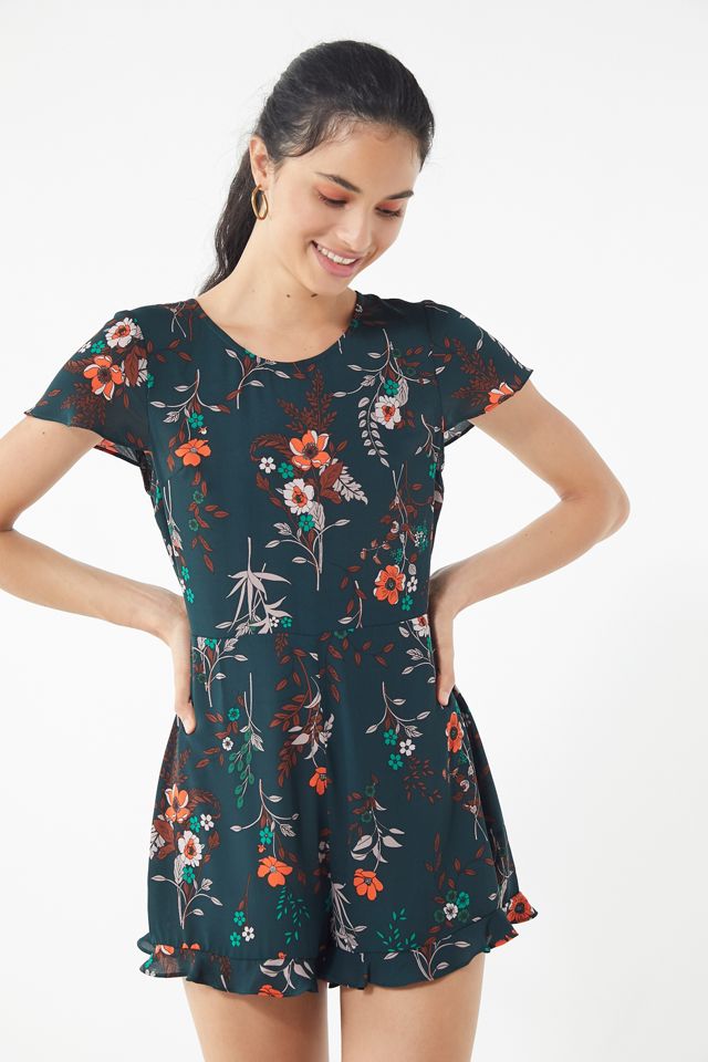UO Floral Ruffle Hem Romper | Urban Outfitters Canada