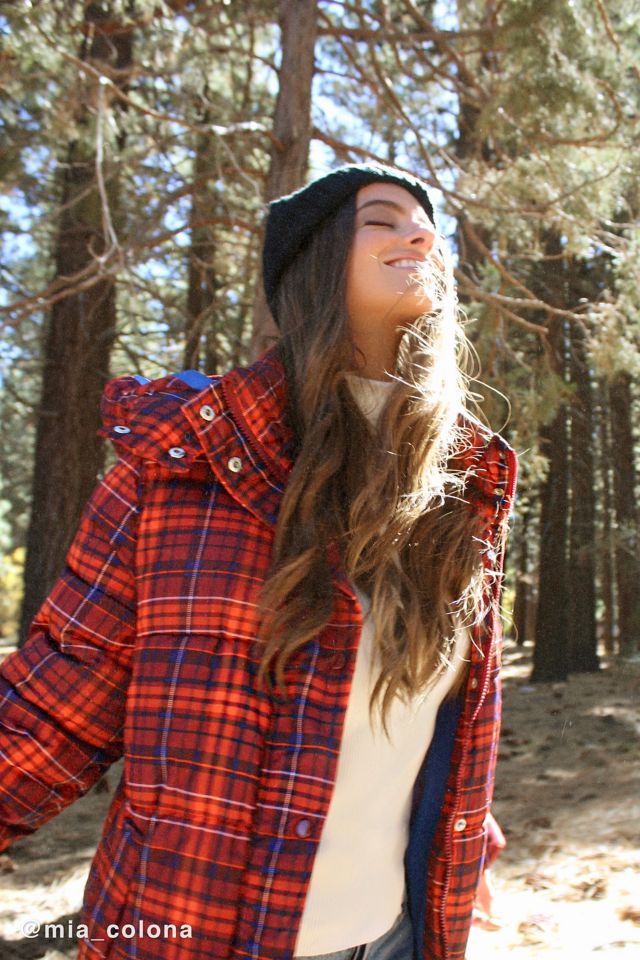 UO Riley Plaid Hooded Puffer Jacket Urban Outfitters