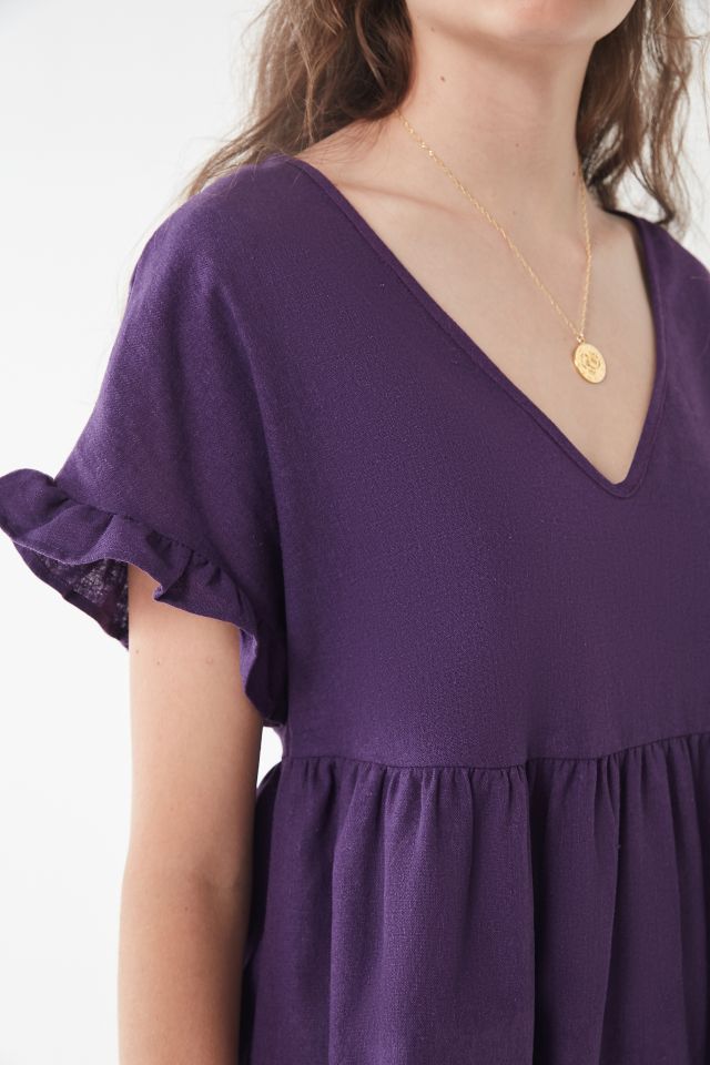 Urban Renewal Remnants Linen Ruffle Sleeve Mini Dress #1
