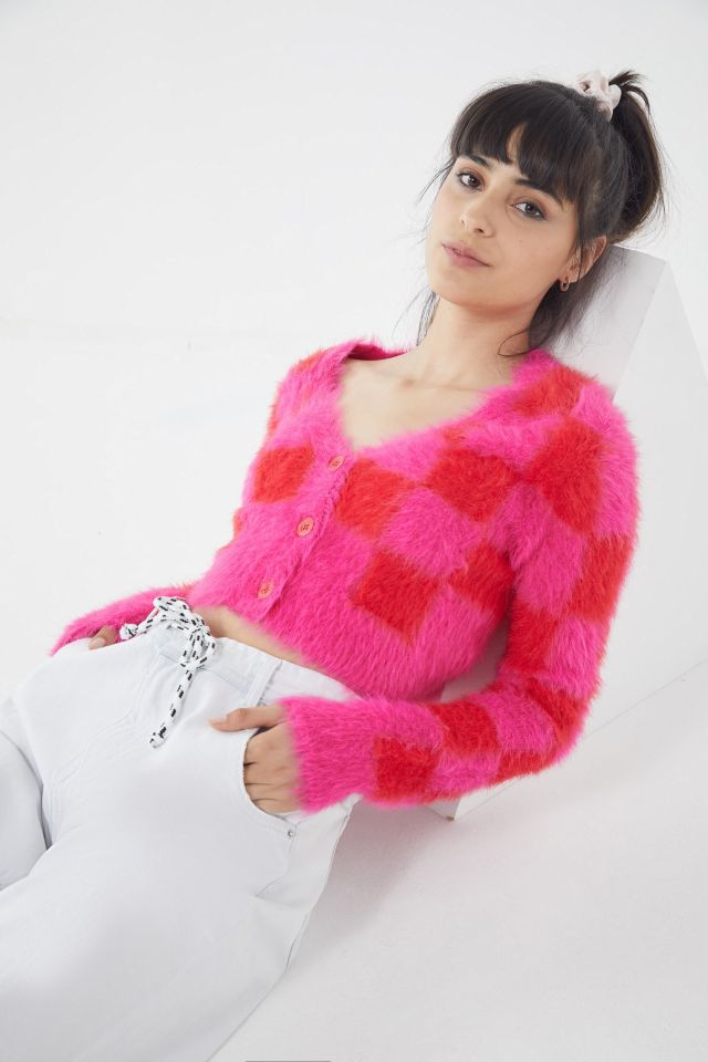 Lazy Oaf Fuzzy Checkerboard Cardigan Urban Outfitters