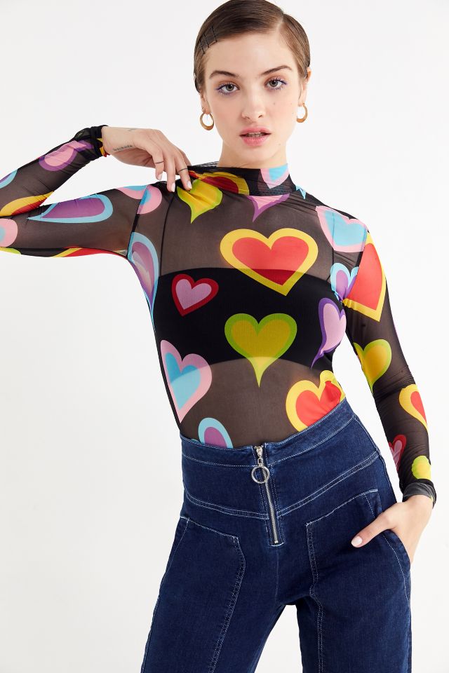 Lazy Oaf Sheer Heart Mock-Neck Top