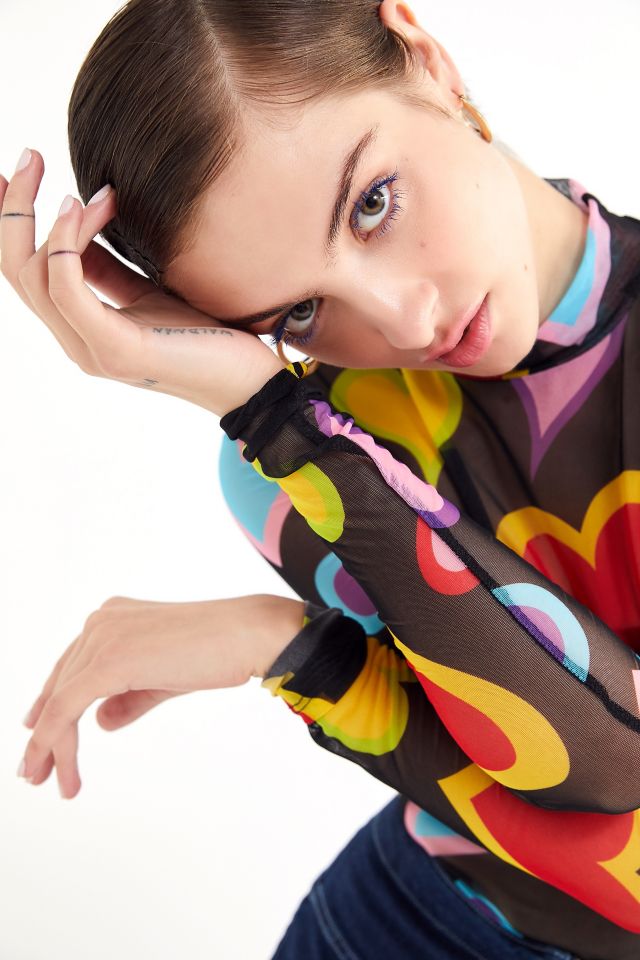 Lazy Oaf Sheer Heart Mock-Neck Top #1