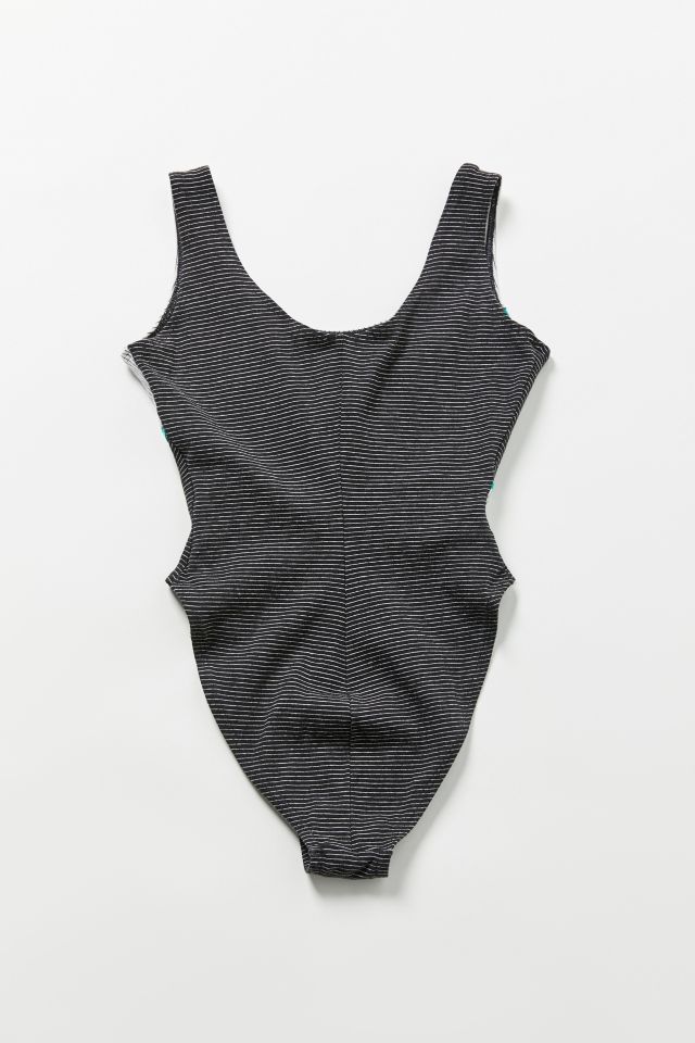 Vintage Black, White + Teal Striped Bodysuit #1