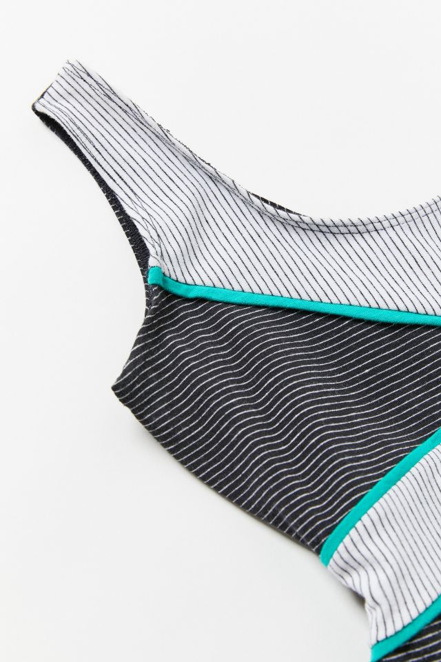 Vintage Black, White + Teal Striped Bodysuit #2