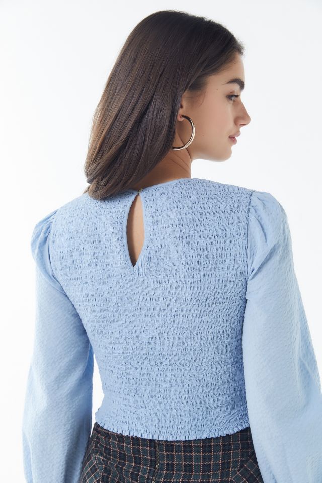 UO Luca Smocked Long Sleeve Cropped Top #1