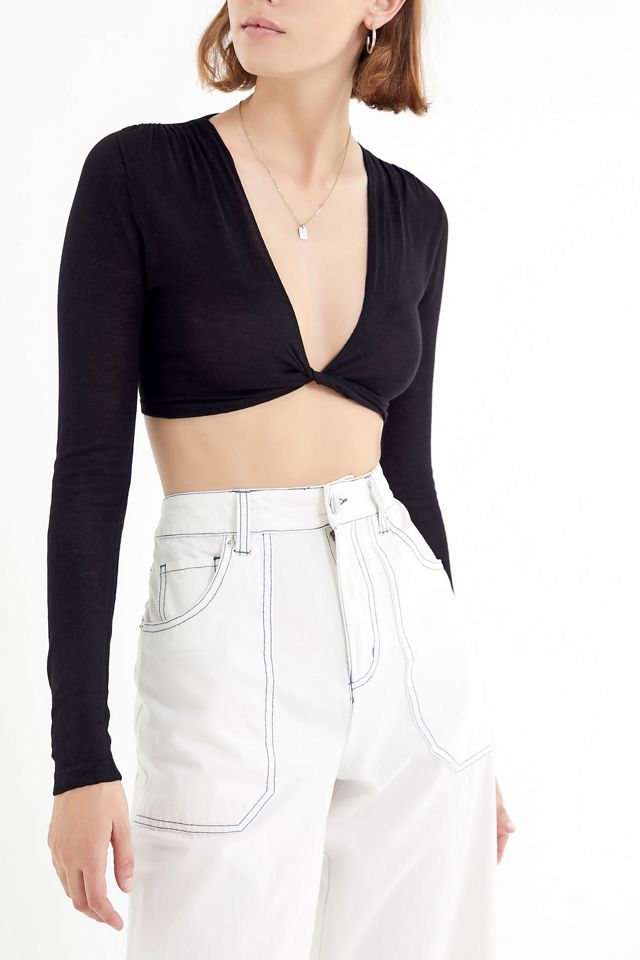 UO Kitty Plunging Twist-Front Cropped Top