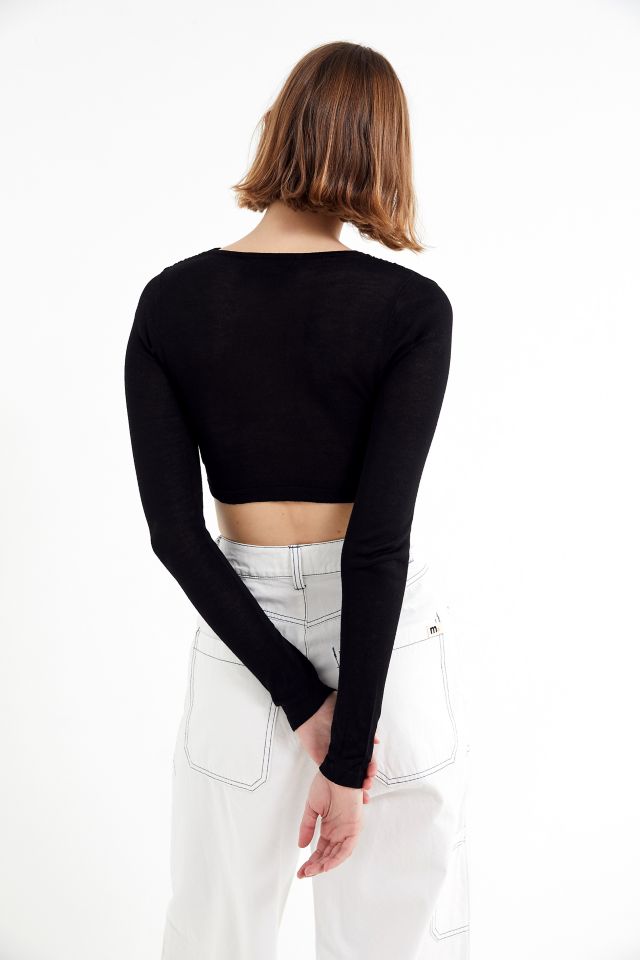 UO Kitty Plunging Twist-Front Cropped Top | Urban Outfitters